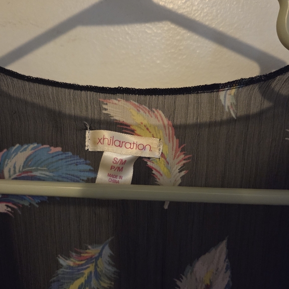 Xhilaration Black Kimono with Feather Design - Picture 2 of 5